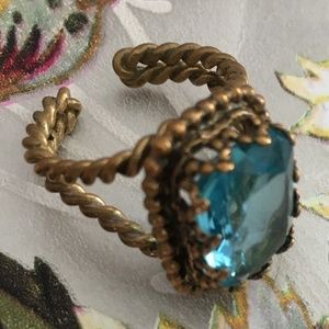 Vintage Large Blue Stone Ring in Brass Semi Mount